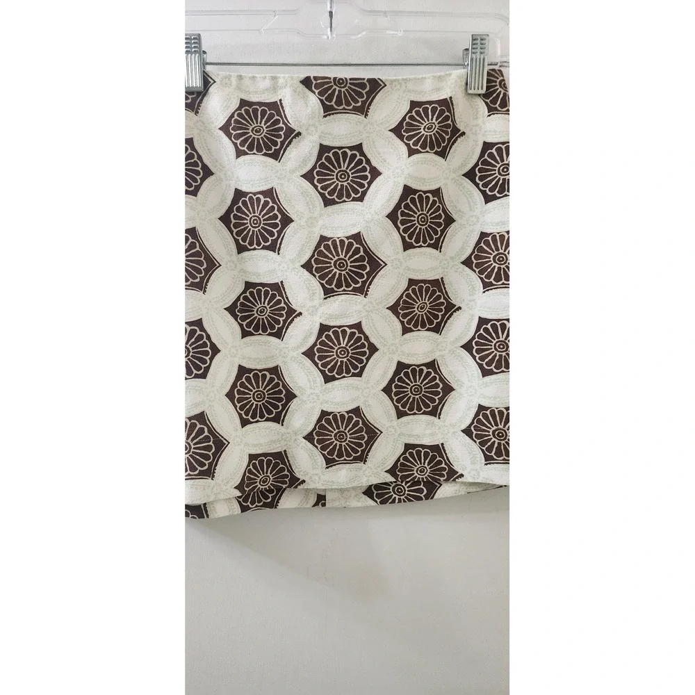 Julia Amory Brown Cream Geometric Floral Block Print Cotton Mini Skirt XS New - Picture 2 of 7